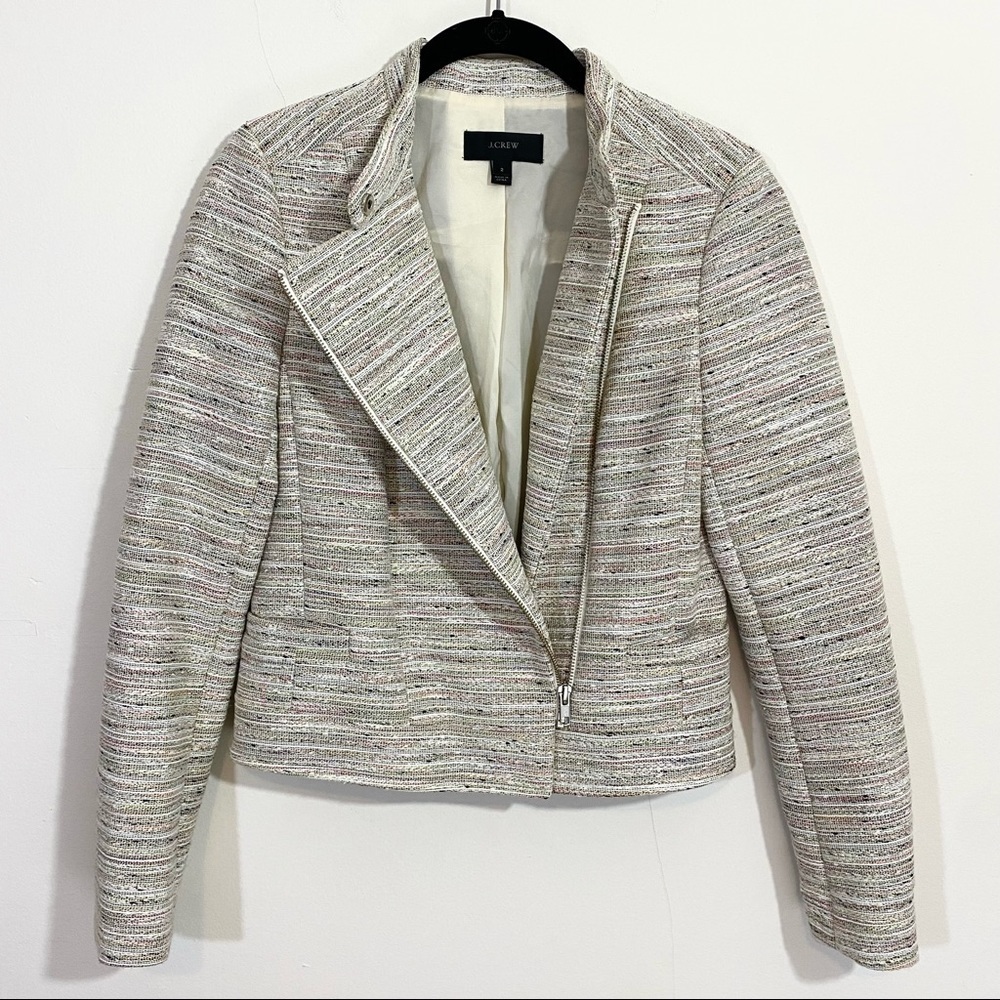 J. Crew Asymmetrical Zip Jacket in Pink Pepper Tweed Moto Motorcycle Jacket 2